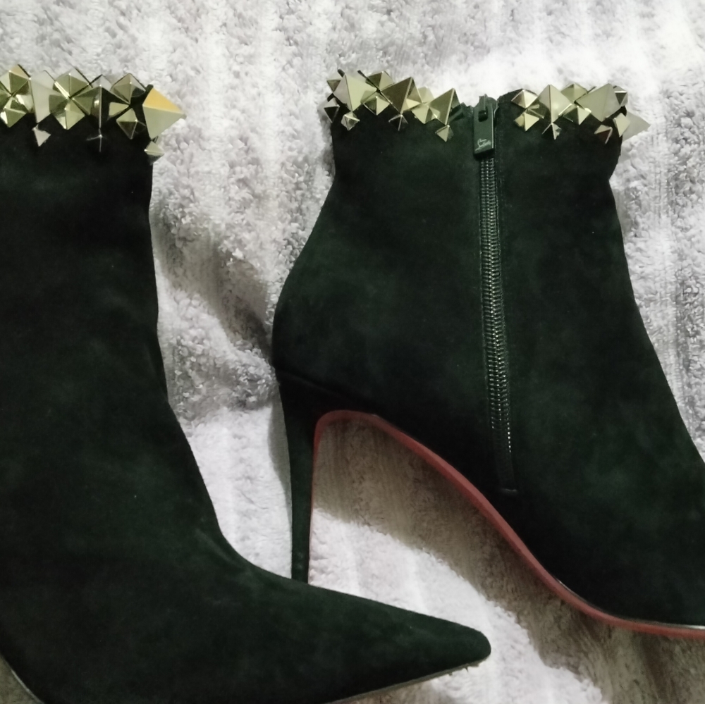 Louboutin studded red bottom ankle booties